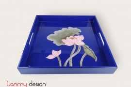 Blue square lacquer tray with lotus 35*35*H4cm